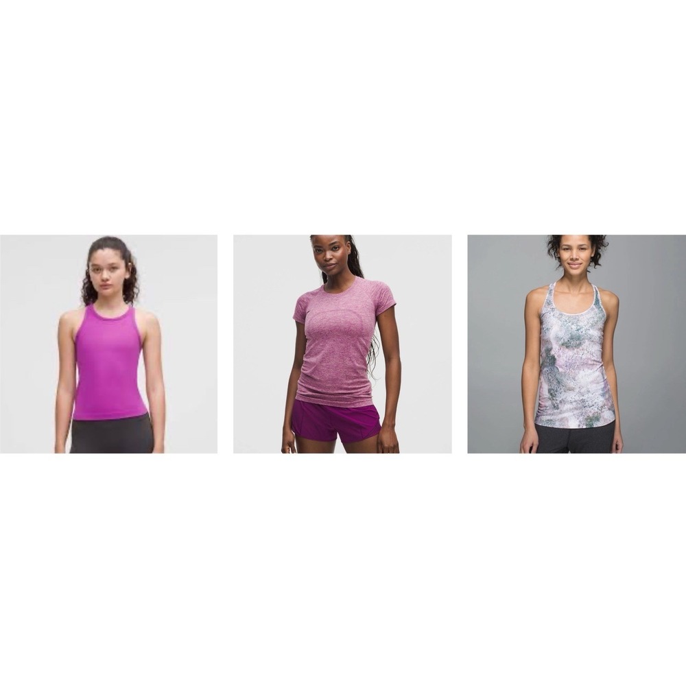 Lululemon Tank Top Short Sleeve Bundle Lot of 3 Size 2 Purple Pink Floral